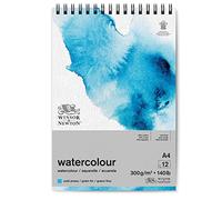 Winsor & Newton Carta per acquarello, Grana Fine, 300gr, Miscela Di Fibre di Cotone 25% e Cellulosa, Bianco Naturale, Priva di Acidi, DIN A4, Blocco a Spirale, 12 Fogli