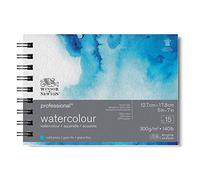 Winsor & Newton Carta per acquarello Professional, Grana Fine, 300gr, Cotone 100%, Bianco Naturale, Priva di Acidi, 12,7x17,8CM, Blocco a Spirale, 15 fogli