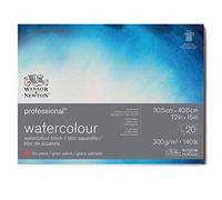 Winsor & Newton Carta per acquarello Professional, Grana Satinata, 300gr, Cotone 100%, Bianco Naturale, Priva di Acidi, 30,5X40,6CM, Blocco incollato 4 Lati, 20 fogli