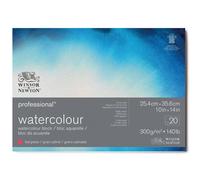 Winsor & Newton Carta per acquarello Professional, Grana Satinata, 300gr, Cotone 100%, Bianco Naturale, Priva di Acidi, 25,4X35,6CM, Blocco incollato 4 Lati, 20 fogli