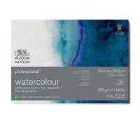 Winsor & Newton Carta per acquarello Professional, Grana Torchon, 300gr, Cotone 100%, Bianco Naturale, Priva di Acidi, 25,4X35,6CM, Blocco incollato 4 Lati, 20 fogli