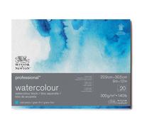 Winsor & Newton Carta per acquarello Professional, Grana Fine, 300gr, Cotone 100%, Bianco Naturale, Priva di Acidi, 22,9X30,5CM, Blocco incollato 4 Lati, 20 fogli