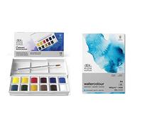 Winsor & Newton Set Di Pittura Ad Acquerello, Confezione Tascabile &Quot;Sketchers&Quot;, Multicolore, Set Da 13 Pezzi, 6.5 x 13 x 2.21 cm; 90 grammi & Watercolour Blocco Grana Fine 300 g