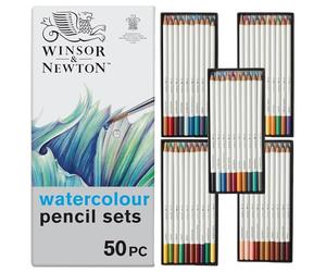 Winsor & Newton Studio Collection - Set di 50 matite acquerellabili in astuccio, 50 colori vivaci in astuccio metallico, infrangibili, matite colorate per adulti e artisti
