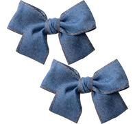 Winsyison 2 fermagli per capelli in denim con fiocco, stile vintage, da donna, antiscivolo, accessori per capelli spessi, sottili, ricci, lisci, lunghi, blu