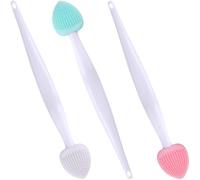 Winsyison 3 pennelli esfolianti per labbra in silicone, a doppia faccia, per labbra scure, a forma di cuore, per rimuovere la pelle morta, rosa, verde e bianca