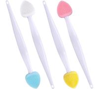 Winsyison 4 pennelli esfolianti per labbra in silicone, a doppia faccia, per labbra scure, a forma di cuore, per rimuovere la pelle morta, rosa, blu, giallo e bianco
