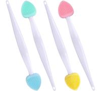 Winsyison 4 pennelli esfolianti per labbra in silicone, a doppia faccia, per labbra scure, a forma di cuore, per rimuovere la pelle morta, rosa, blu, giallo e verde