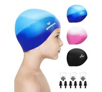 Winsyne 3 pezzi Cuffia da nuoto per bambini e bambine, unisex, in silicone, per bambini dai 3 ai 15 anni, impermeabile, per capelli corti/lunghi per mantenere i capelli asciutti, multicolore 01