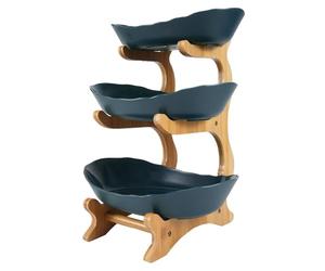 Wintem - Alzatina Cucina Porta Frutta a Piani in Bambù con 3 Cestelli Porta Snack, Organizer Cucina Salvaspazio da Tavolo per Frutta Dolci e Pane, Struttura Robusta Multilivello Elegante per Casa