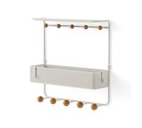 Wintem Appendiabiti da Muro Bianco con 10 Ganci 1 Ripiano e un Cestino in Metallo 31x32x10cm - Ideale per Ingresso o Camera Salvaspazio - Ottimo per Riporre Oggetti e Giacche - Capacità Fino 18kg