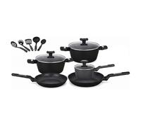 Wintem - Batteria Pentole e Padelle 13 Pezzi Antiaderenti nere per Cucina Moderna e Tradizionale Compatibile con Piano a Induzione, Rivestimento in Alluminio, Coperchi in Vetro e Manici Ergonomici