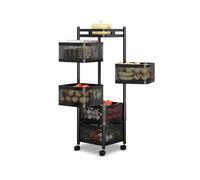 Wintem - Carrello Portatutto da Cucina con Ruote 28x28x94cm Nero - Fatto in Metallo è Resistente e Robusto - E' Richiudibile Quando non è in Uso - Dotato di 5 Cestelli Quadrati da 26x26x14cm