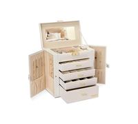 Wintem - Cassettiera Portagioie con Specchio e 4 Cassetti per Donna in Stile Moderno, Porta Gioielli Capiente e Antigraffio con Scomparti Regolabili, Ideale come Idea Regalo Elegante e Funzionale