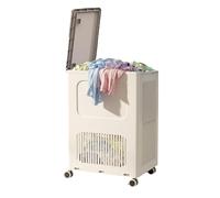 Wintem - Cesto Lavanderia 123L con Coperchio e Ruote, Struttura Verticale Salvaspazio per Cesta Panni Sporchi, Facile da Spostare e Pulire