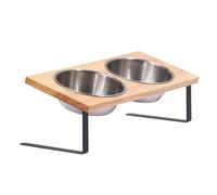 Wintem - Ciotole per Cani e Gatti Rialzate 250ml con Supporto Inclinato 15°, Struttura in Ferro e Ripiano in Bambù, Ideali per Pasti Quotidiani, Design Ergonomico e Moderno per Casa