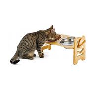 Wintem - Ciotole per Cani in Acciaio Inox 250ml con Supporto in Bambù Regolabile, Struttura Inclinata 15°, 3 Livelli di Altezza, Ideali per Cibo e Acqua, Design Ergonomico e Stabile