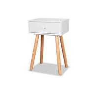 Wintem - Comodino Camera da Letto in Bambù con Cassetto Bianco Spazioso, Design Retrò Naturale 40x30x47 cm, Ideale come Tavolino da Letto, Facile da Pulire e Compatto