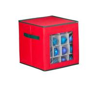 Wintem - Contenitore per 64 Palline di Natale in TNT 30x30x30 cm con Finestra Frontale Trasparente, Scomparti Modulari e Zip Robusta per Decorazioni Natalizie Facile da Riporre e Trasportare