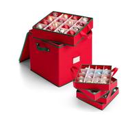 Wintem - Contenitore per Palline di Natale in Tessuto Oxford Pieghevole 32x32x32 cm con 4 Scomparti Modulari per 64 Decorazioni, Protezione Antipolvere e Facile da Riporre sotto Letto o in Armadio