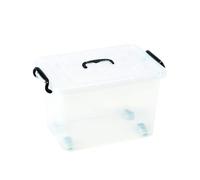 Wintem Contenitore Plastica 65L con Coperchio e Ruote Trasparente - Scatola Grande per Armadio e Organizzazione