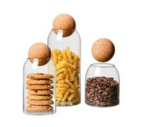 Wintem - Contenitori in Vetro con Coperchio in Sughero Set 3 Pezzi da 500/800/1000 ml per Pasta, Caffè e Spezie, Uso Quotidiano in Cucina, Design Elegante e Chiusura Naturale Ermetica