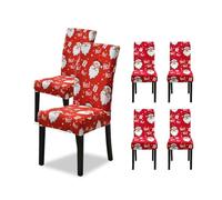 Wintem - Coprisedia Natalizi in Tessuto Elasticizzato Set da 6 con Motivo Babbo Natale per Schienale e Seduta, Facili da Montare, Lavabili e Riutilizzabili per Decorazioni Natalizie di Casa