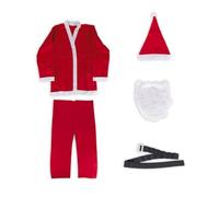 Wintem - Costume Babbo Natale Uomo 5 Pezzi con Barba e Cintura Regolabile, Giacca e Pantaloni in Poliestere Morbido, Taglia Unica per Feste Natalizie e Eventi
