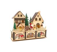 Wintem - Decorazione Casetta Natalizia Illuminata con LED e Personaggi in Legno, Decoro Natalizio con Babbo Natale e Pupazzo di Neve, Ideale per Addobbare la Casa con Atmosfera Calda e Magica