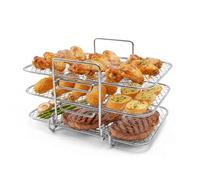 Wintem - Griglia Rettangolare per Friggitrice ad Aria a 3 Livelli Impilabili Rettangolare in Acciaio Inossidabile, Compatibile con Forno, Facile da Pulire e Salvaspazio