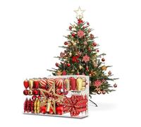 Wintem - Kit Addobbi Albero di Natale 106 Pezzi in Rosso e Oro con Palline, Fiori e Stelle Infrangibili per Addobbi Natalizi Coordinati, Facili da Appendere e Riutilizzare