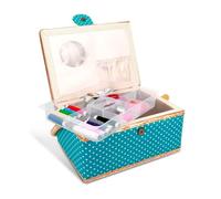 Wintem - Kit Cucito da Casa e da Viaggio, 76 Accessori, Vassoio con Scomparti Organizzati, Chiusura Magnetica, Set Cucito Completo con Cestino a Pois.