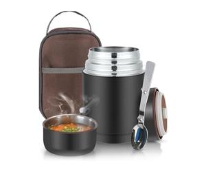 Wintem - Lunch Box Termico 1200 ml in Acciaio Inox con Borsa Isotermica e Cucchiaio Pieghevole, Porta Pranzo Ermetico per Alimenti Caldi e Freddi, Facile da Pulire e Ideale per Ufficio, Scuola o Viagg
