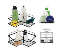 Wintem - Mensole da Muro Adesive Set 4 in Metallo per Organizer Bagno e Cucina con Ganci Integrati, Installazione Senza Fori, Design Moderno Salvaspazio