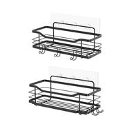 Wintem - Mensole da Parete Adesive in Acciaio Nero Cromato Set 2 Salvaspazio per Bagno e Cucina con Ganci Integrati e Installazione Senza Fori Design Moderno