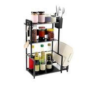 Wintem - Mobileletto Cucina a 3 Ripiani con Ganci, Porta Posate e Supporto Tagliere, Struttura in Ferro Stabile Facile da Montare, Mobile Salvaspazio per Utensili e Accessori