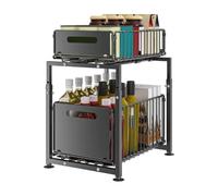 Wintem - Organizer 2 Livelli Nero con Altezza Regolabile e Cassetti Scorrevoli, Salvaspazio in Ferro per Cucina, Bagno e Armadi, per Organizzare Detergenti, Spezie e Accessori - (Nero)