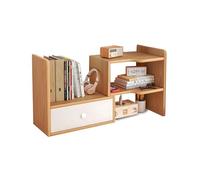 Wintem - Organizer Porta Libri da Scrivania Salvaspazio in Legno con 5 Scomparti e 1 Cassetto Estensibile, Libreria da Scrivania, Design Modulabile Facile da Montare e Resistente