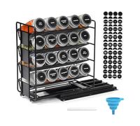 Wintem - Organizer Porta Spezie per Cucina con 20 Barattoli Vetro, Struttura Estraibile Salvaspazio, Etichette Impermeabili, Imbuto Silicone e Penna Inclusi