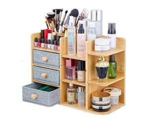 Wintem - Organizer Scrivania in Bambù Salvaspazio con Cassetti e Ripiani Regolabili Impermeabili, Organizzatore Scrivania Multiuso per Ufficio e Bagno, con Struttura Compatta e Design Moderno