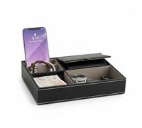 Wintem - Organizer Scrivania in Similpelle Nera con 5 Scomparti, Organizer da Tavolo Multifunzionale per Camera, Ingresso e Ufficio, Vassoio Portaoggetti Elegante Design Moderno e Interno in Camoscio