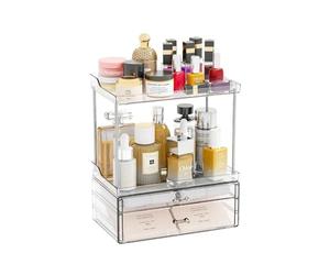 Wintem - Organizer Trucchi Trasparente con 4 Ripiani e 2 Cassetti, Porta Trucchi Salvaspazio per Make Up, Utilizzo su Toeletta o Bagno, Design Verticale Compatto e Capiente
