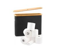 Wintem - Porta Carta Igienica in Tessuto Nero con Coperchio in Bambù Naturale, Design Elegante e Compatto per Accessori Bagno, Facile da Spostare e da Pulire, Capienza fino a 12 Rotoli