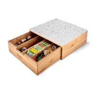 Wintem - Porta Cialde Caffè e Porta Capsule in Bambù con Ripiano in Vetro Effetto Granito, Organizer per Angolo Caffè e Tè 30x30x10cm, Elegante e Compatto per Casa e Ufficio