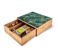 Wintem - Porta Cialde Caffè e Porta Capsule in Bambù con Ripiano in Vetro Marmorizzato Bianco, Organizer per Angolo Caffè e Tè 30x30x10cm, Elegante e Compatto per Casa e Ufficio