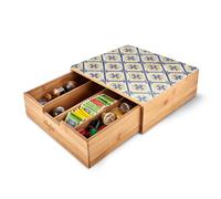 Wintem - Porta Cialde Caffè e Porta Capsule in Bambù con Ripiano in Vetro, Organizer per Angolo Caffè e Tè 30x30x10cm, Elegante e Compatto per Casa e Ufficio