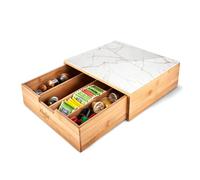Wintem - Porta Cialde Caffè e Porta Capsule in Bambù con Ripiano in Vetro, Organizer per Angolo Caffè e Tè 30x30x10cm, Elegante e Compatto per Casa e Ufficio