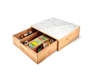 Wintem - Porta Cialde Caffè e Porta Capsule in Bambù con Ripiano in Vetro, Organizer per Angolo Caffè e Tè 30x30x10cm, Elegante e Compatto per Casa e Ufficio