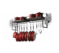 Wintem - Porta Pentole Coperchi Salvaspazio da Parete con Mensole e 12 Ganci, Organizer Cucina in Ferro per Pentole Coperchi e Mestoli, Sistema Verticale Robusto e Funzionale per Uso Quotidiano