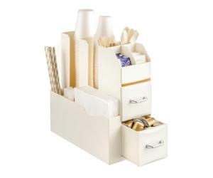 Wintem - Portacapsule 9 Scomparti e 2 Cassetti - Fino a 60 Capsule e 20 Cialde - Porta cialde caffe - Salvaspazio, Multiuso, Pratico - 13,9x31x28,7cm - Ideale per Cucina, Ufficio o Soggiorno - Bianco